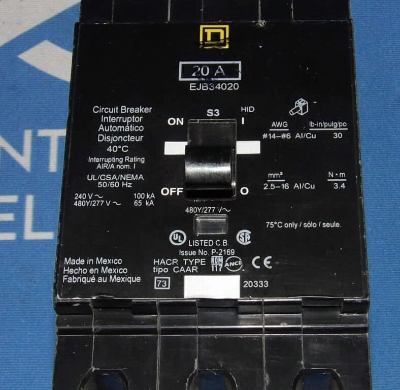 Square D EJB34020 20A 480Y/277V 3 Pole Circuit Breaker + 1 Year Warranty