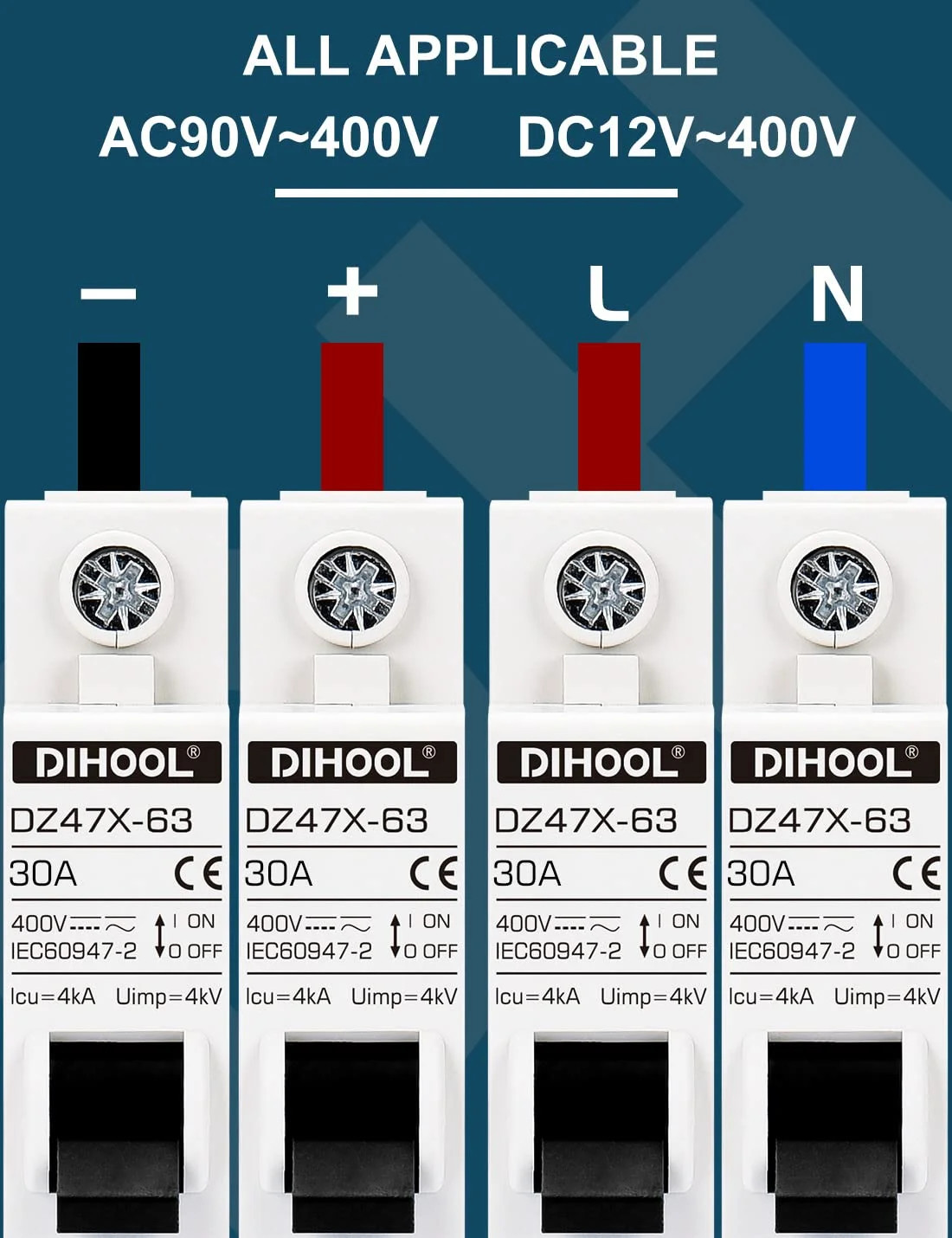 DIHOOL AC/DC Miniature Circuit Breakers, 2 Pack, Single Pole 30 Amp, 12V 24V 48V