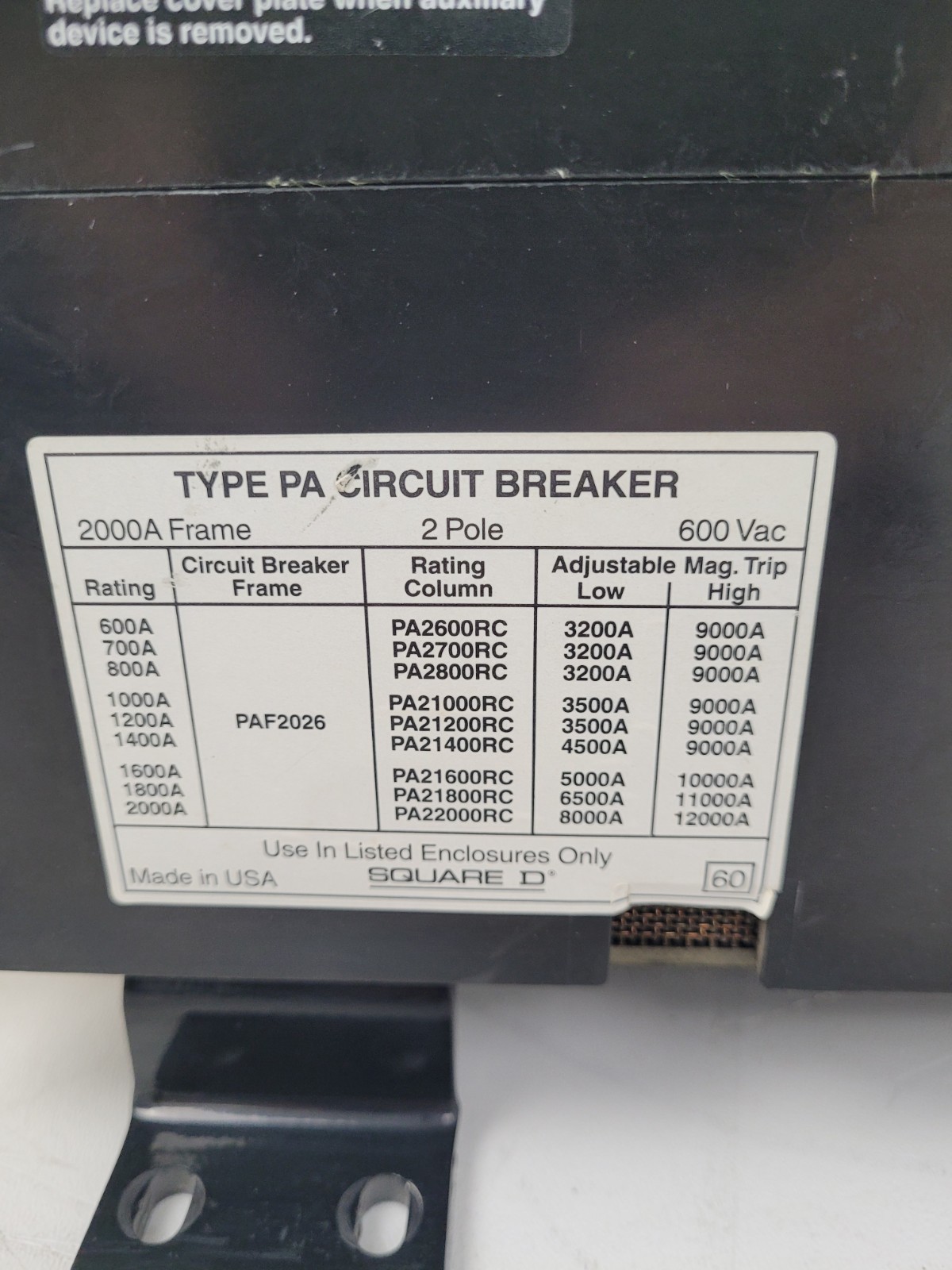 PAF2026-1600A Square D 1600 Amp 600VAC 2 Pole Circuit Breaker – Next Day Option