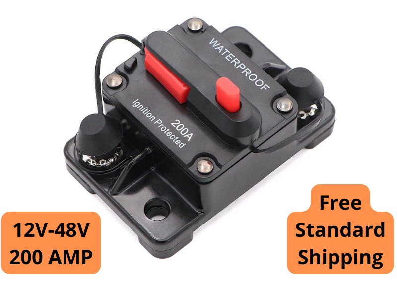 200 Amp Waterproof Circuit Breaker Auto/Marine/Solar 12-48V DC Manual Reset
