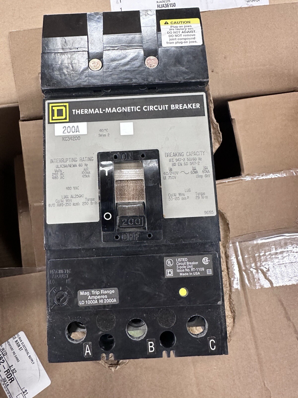 Square D JDL36200 200Amp 600V Circuit Breaker