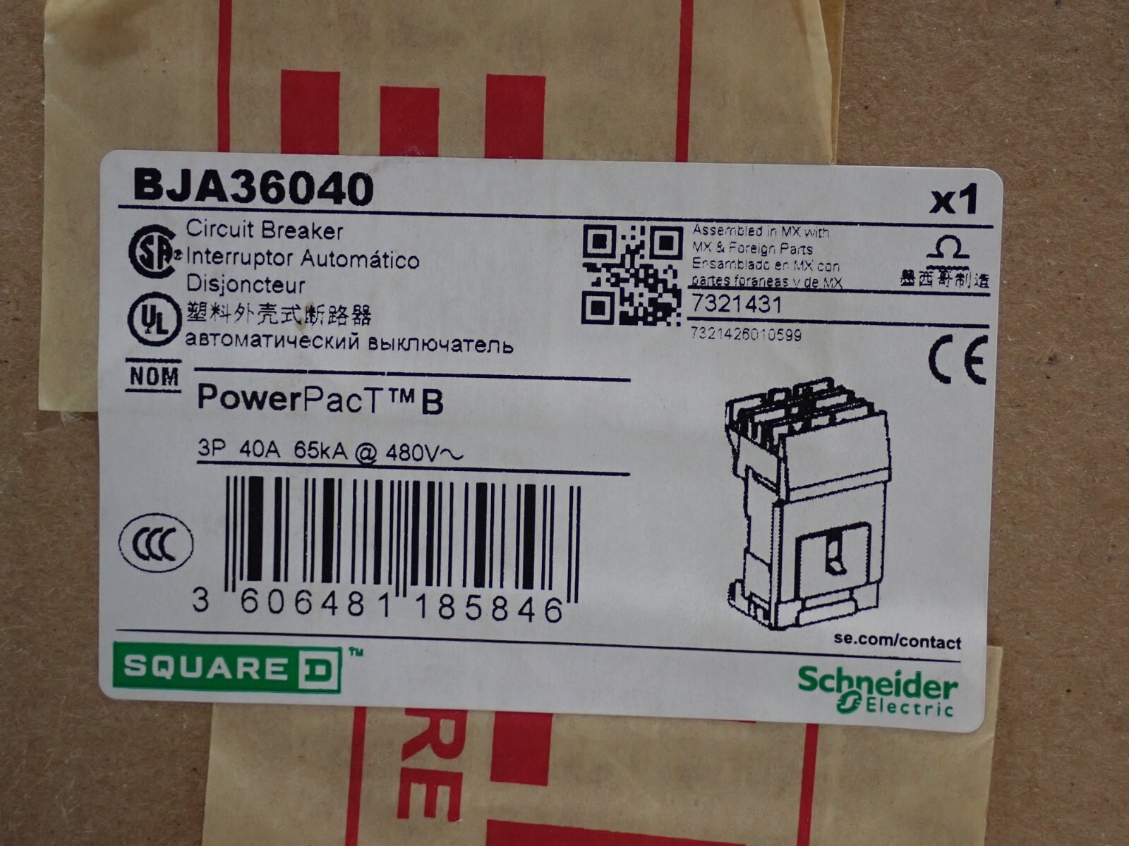 New Schneider Electric Square D BJA36040 3Pole 40Amp 65kA@480V PowerPact Breaker