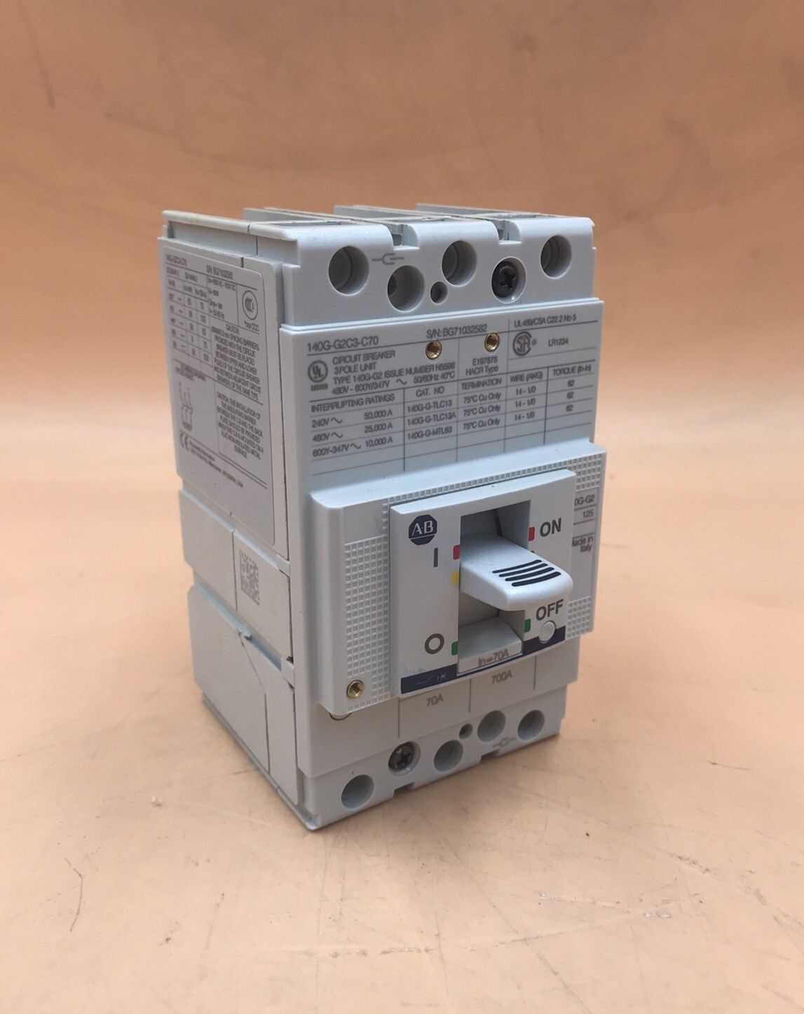 HOUSTON STOCK NEW AB 140G-G2C3-C70 TYPE 140G 70 AMP 600V FREE 2 DAY AIR BUY NOW