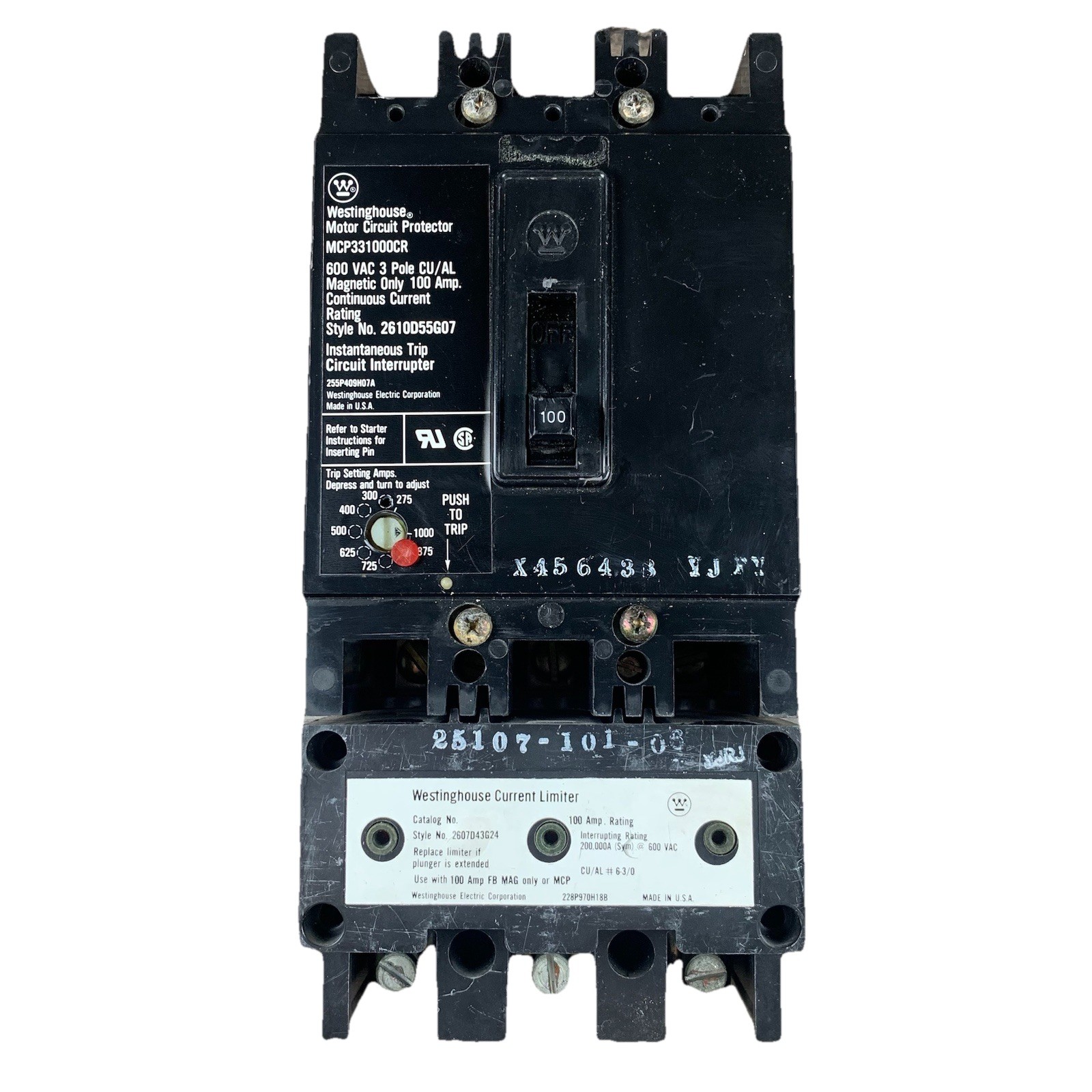 Westinghouse MCP331000CR 100A 3-Pole 600V Motor Circuit Protector Breaker