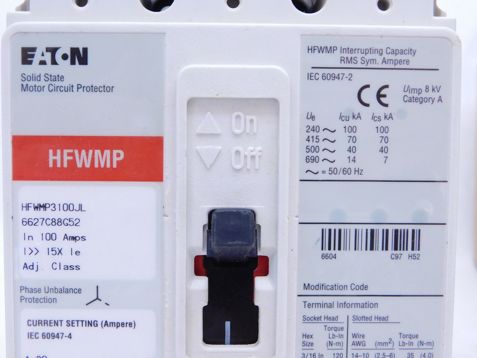Eaton Solid State Motor Circuit Protector HFWMP3100JL 100-Amp 609-VAC 3-Pole VN