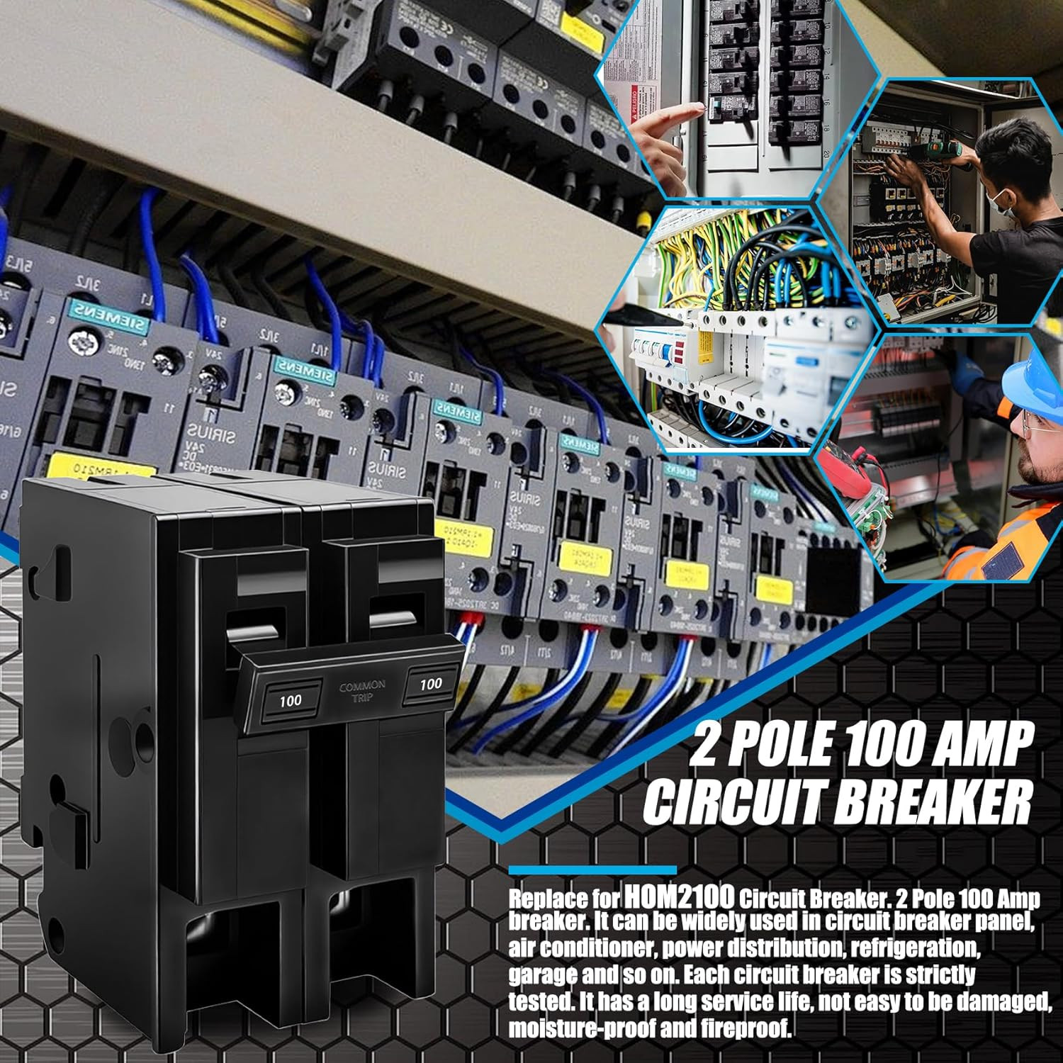 100 Amp 2 Pole Breaker,Replace for HOM2100 Circuit Breaker,100 Amp 2 Pole,120/24