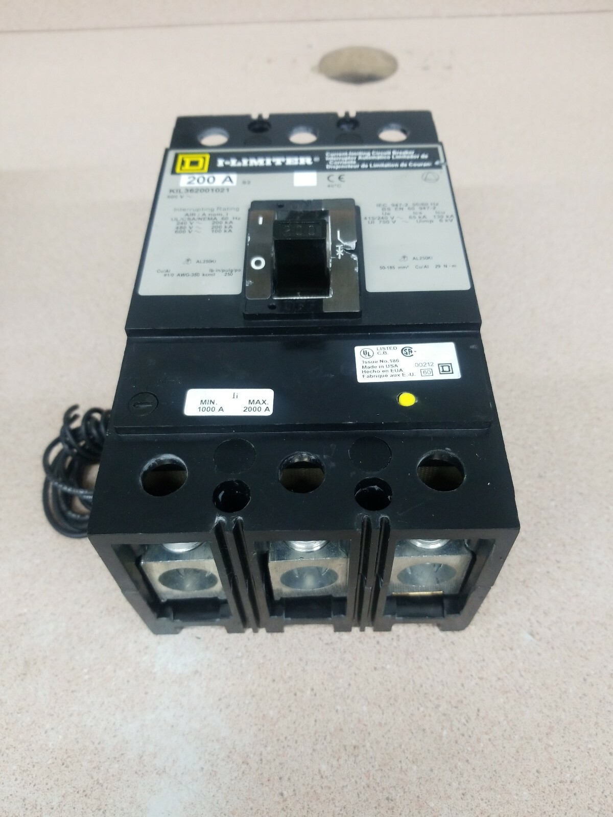 Square D I-Limiter KIL36110 KIL 110 Amp 600V Volts 3 pole 200KA Breaker Obsolete