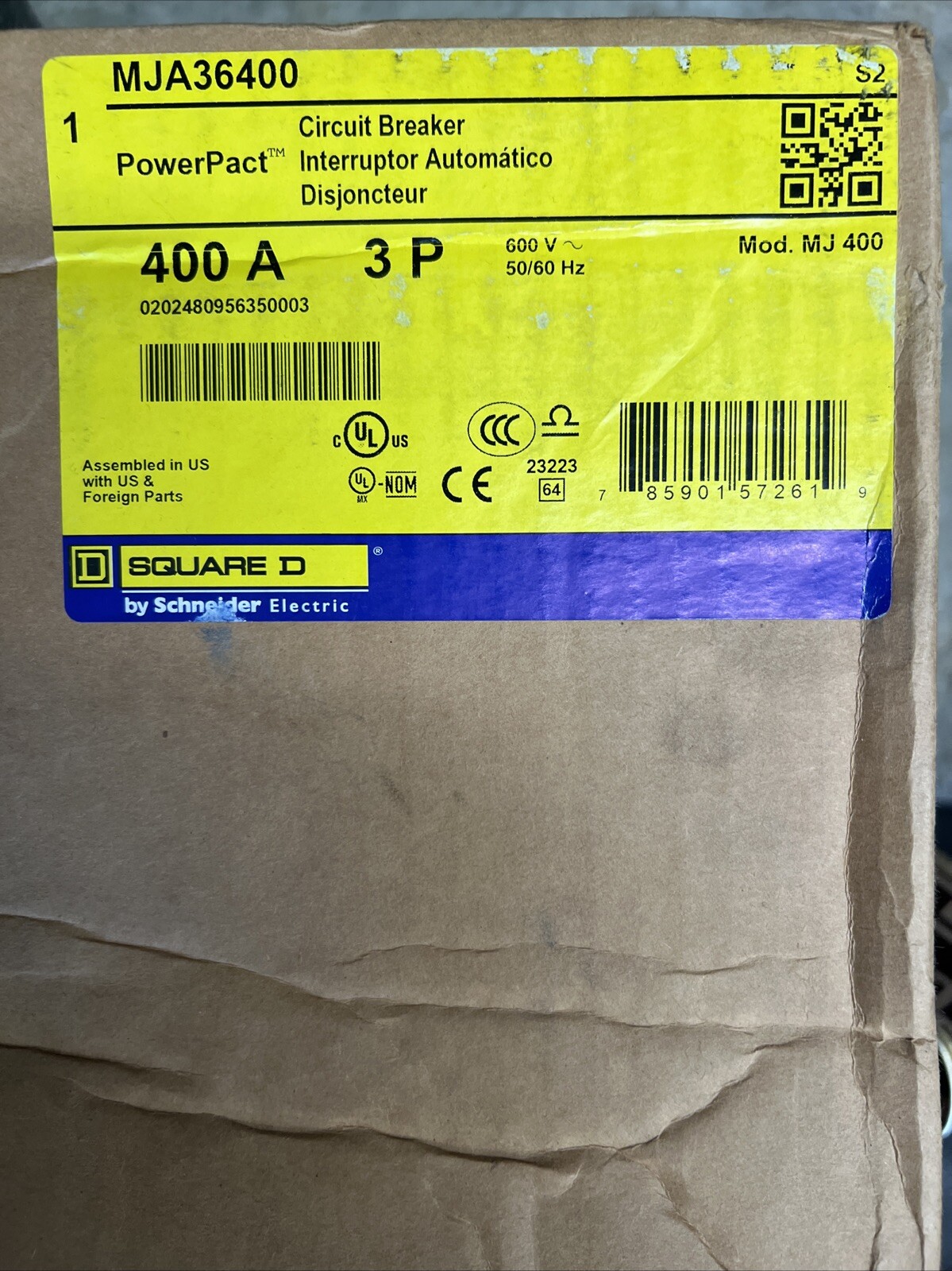 SQUARE D NEW MJA36400 400AMP 600V 3Pole I-Line Circuit Breaker SHIPS SAME DAY
