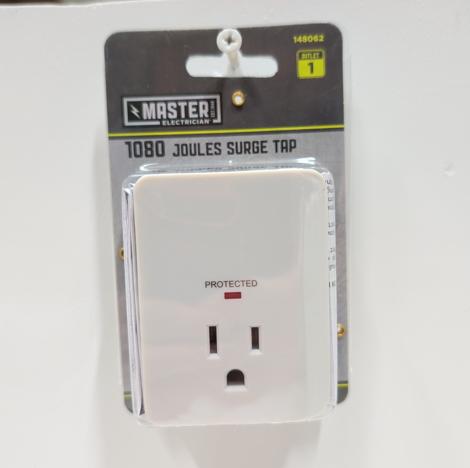 Master Electrician 1080 Joules Surge Tap 1‑Outlet Wall Plug Protector New