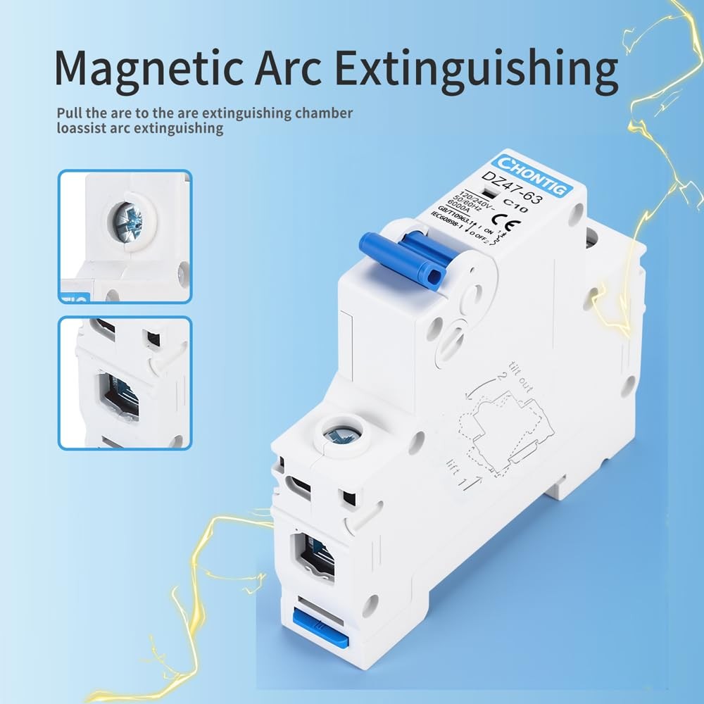 CHONTIG MCB C10 10A Miniature 1 Pole Circuit Breaker 2 Pack with DIN Rail Mou…