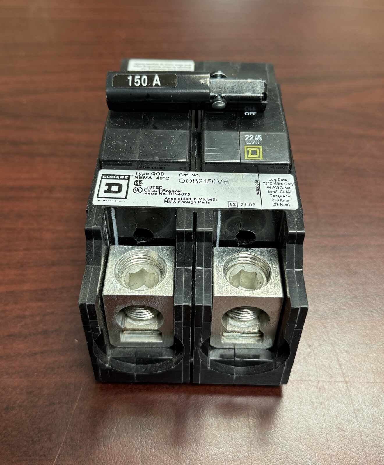 QOB2150VH 2 Pole 150Amps 120/240 Volt Bolt-On 22K NEW REMOVED FROM PANEL SquareD