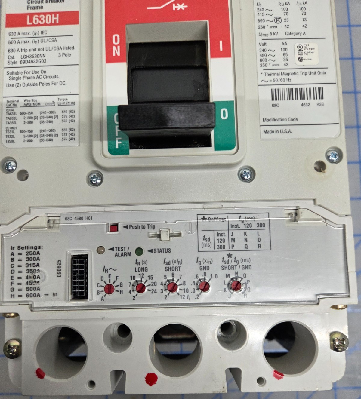 Eaton LGH3630NN 600 Amp Circuit Breaker w/ LT360032 LSI Trip
