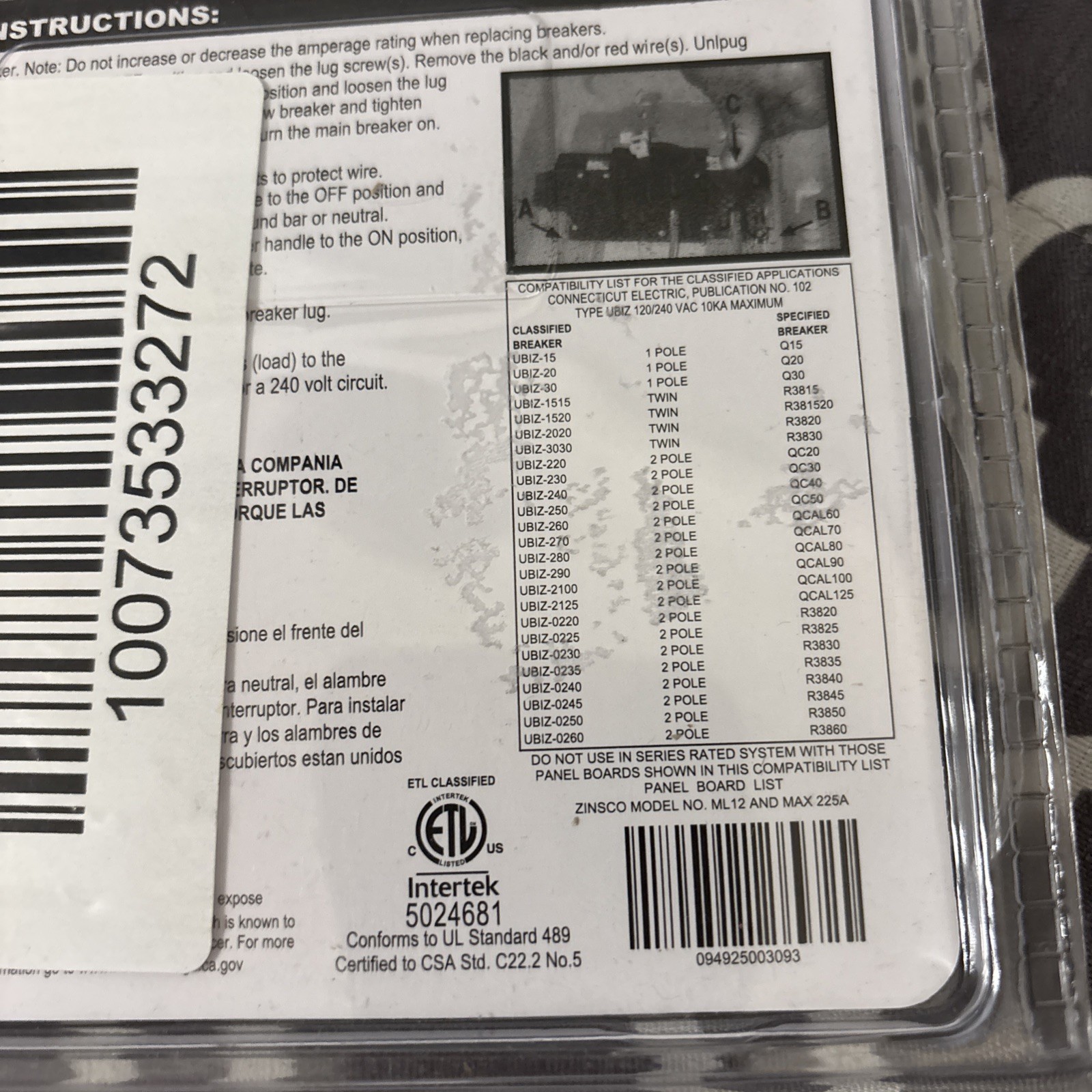 Connecticut Electric UBI VPKUBIZ2020 20 Amp Single Pole Twin Circuit Breaker