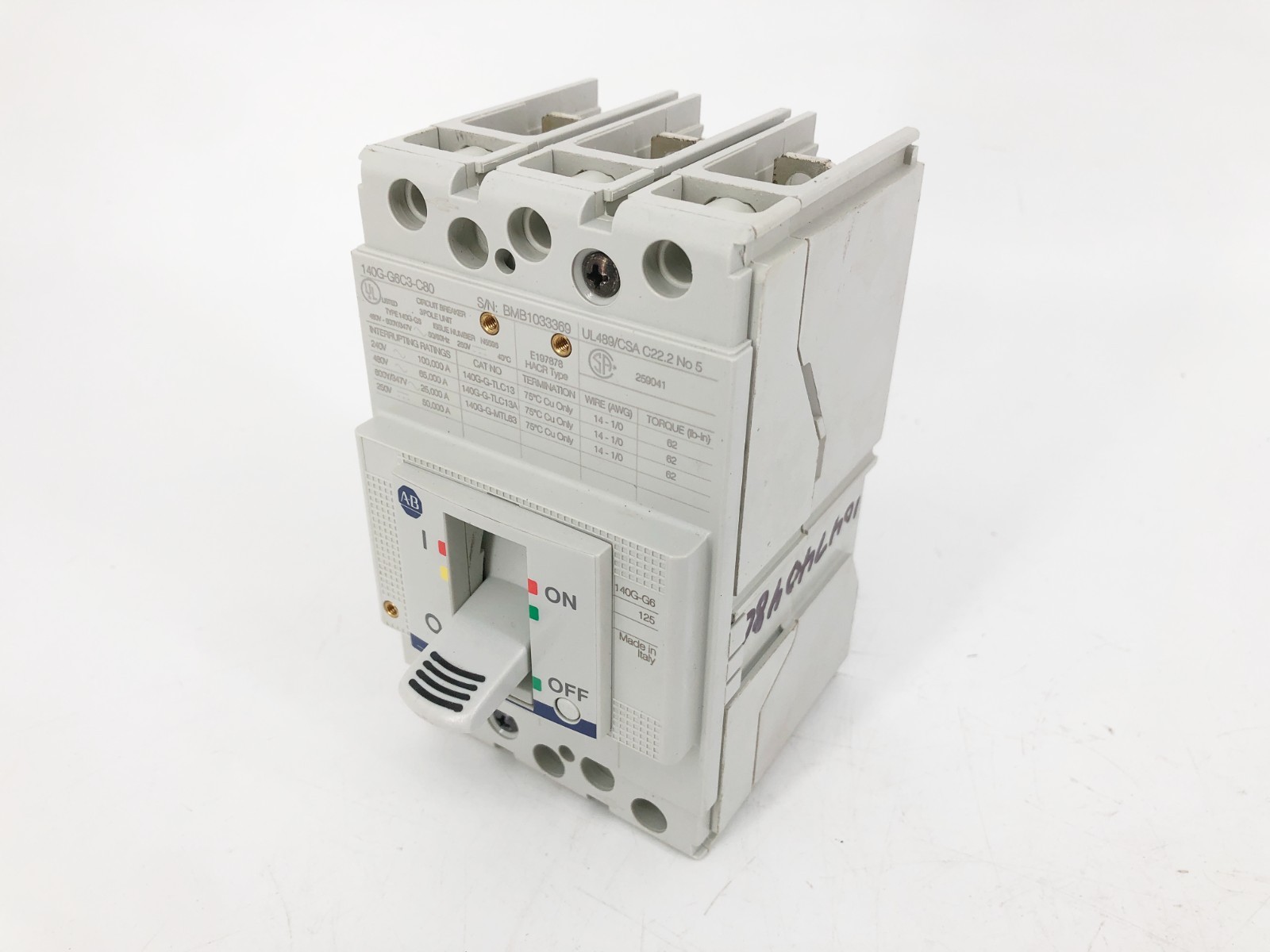 New Allen Bradley 140G-G6C3-C80 Circuit Breaker 80A 3P 480V – No Box