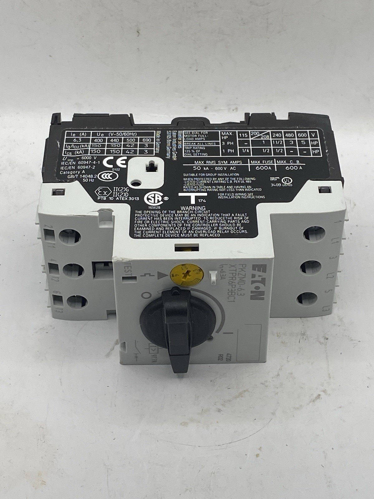 Eaton XTPR6P3BC1 Manual Motor Protector, Adjustable 4-6.3A, PKZM0-6,3/AK