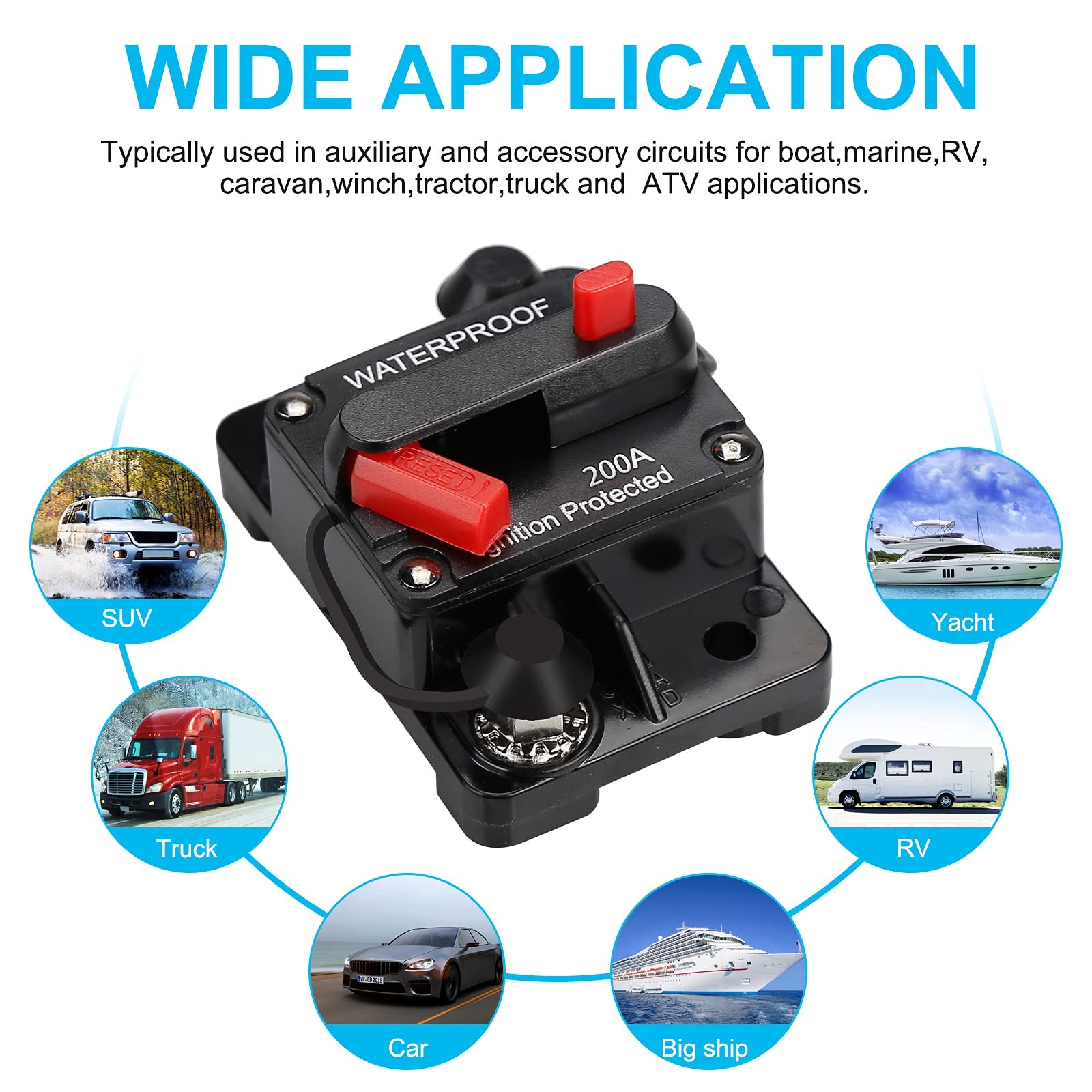 200 AMP Waterproof Circuit Breaker,with Manual Reset,12V-48V DC,30A-300A,for …