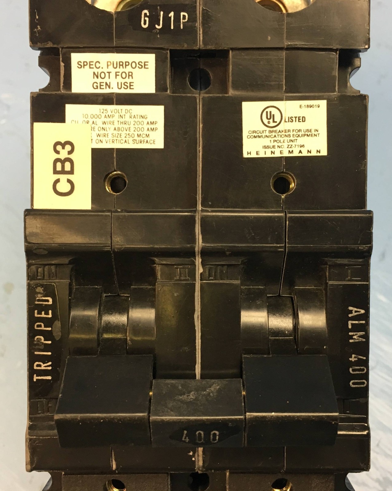 Heinemann Eaton GJ1P-Z8-4 400A Circuit Breaker GJ1P-H99-M-A-DU 2 Pole 400 Amp