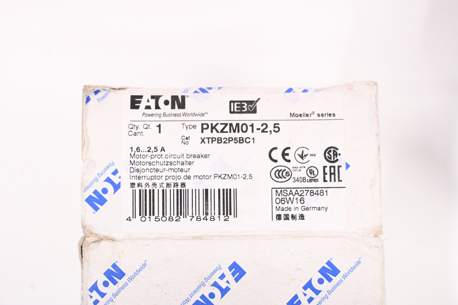 Motor Protector, Manual, 2.5 Amp, 600VAC, XT Series, Pushbutton XTPB2P5BC1