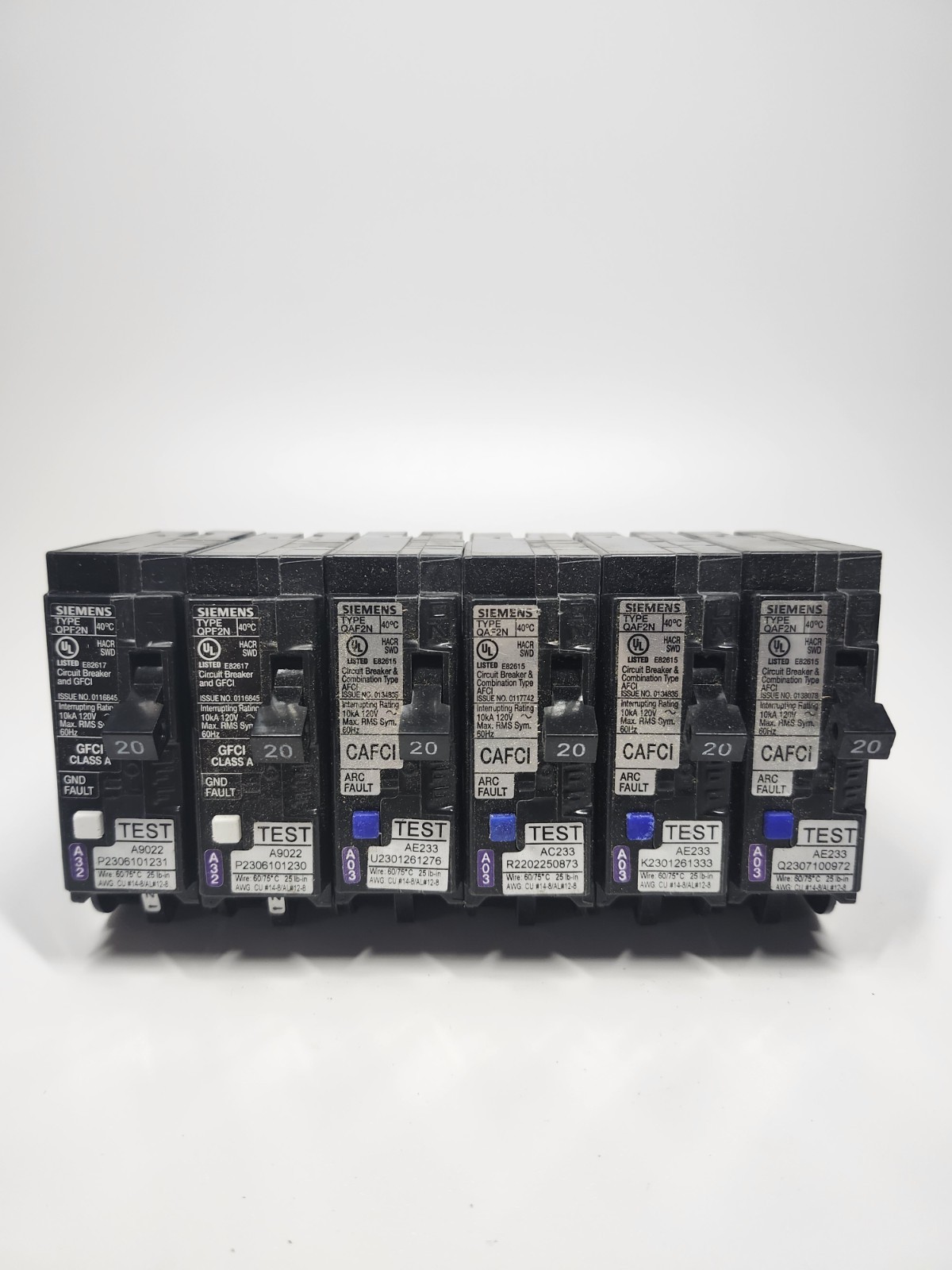 6 PCS Siemens QF120AN 20A Plug-In Circuit Breaker