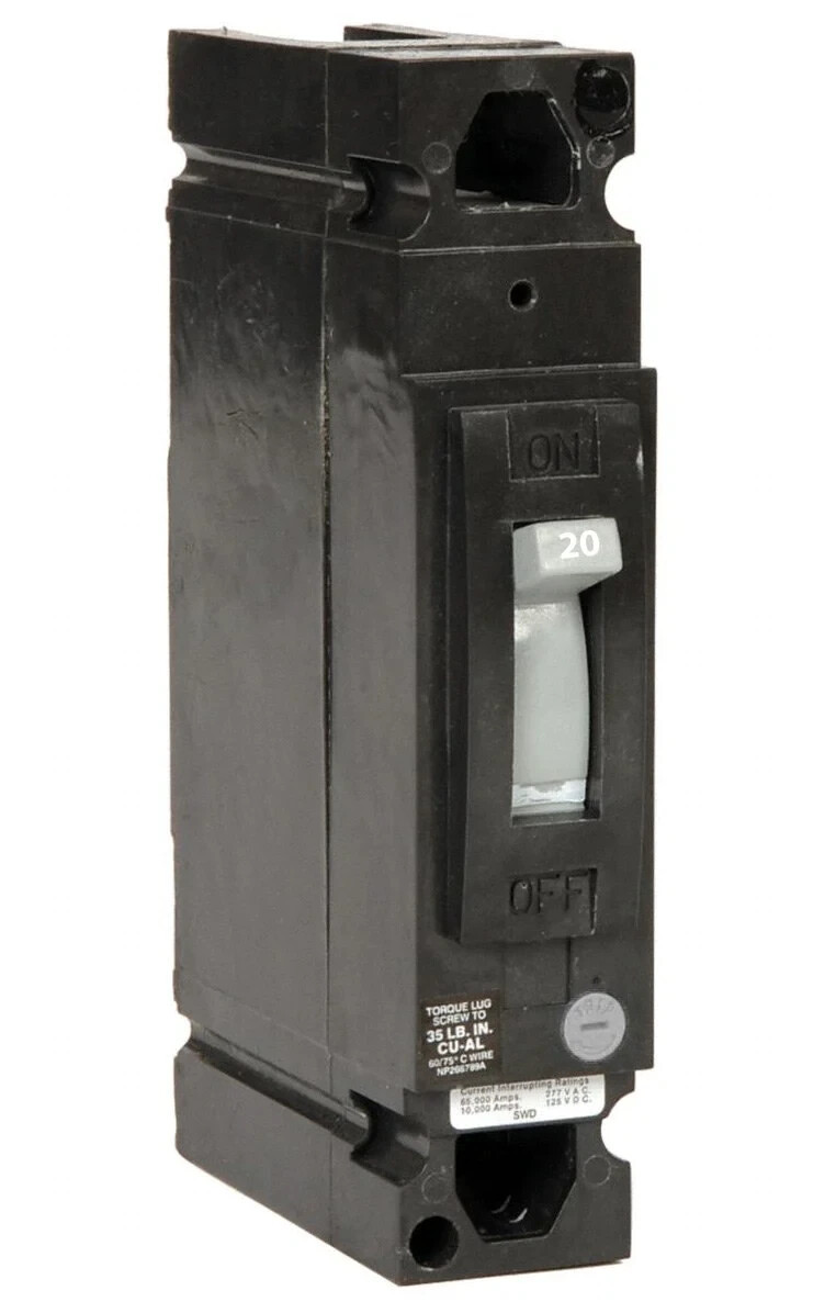 GE TED113020, 20 Amp, 277 Volt, 1 Pole, BLACK, Circuit Breaker- QTY Available!