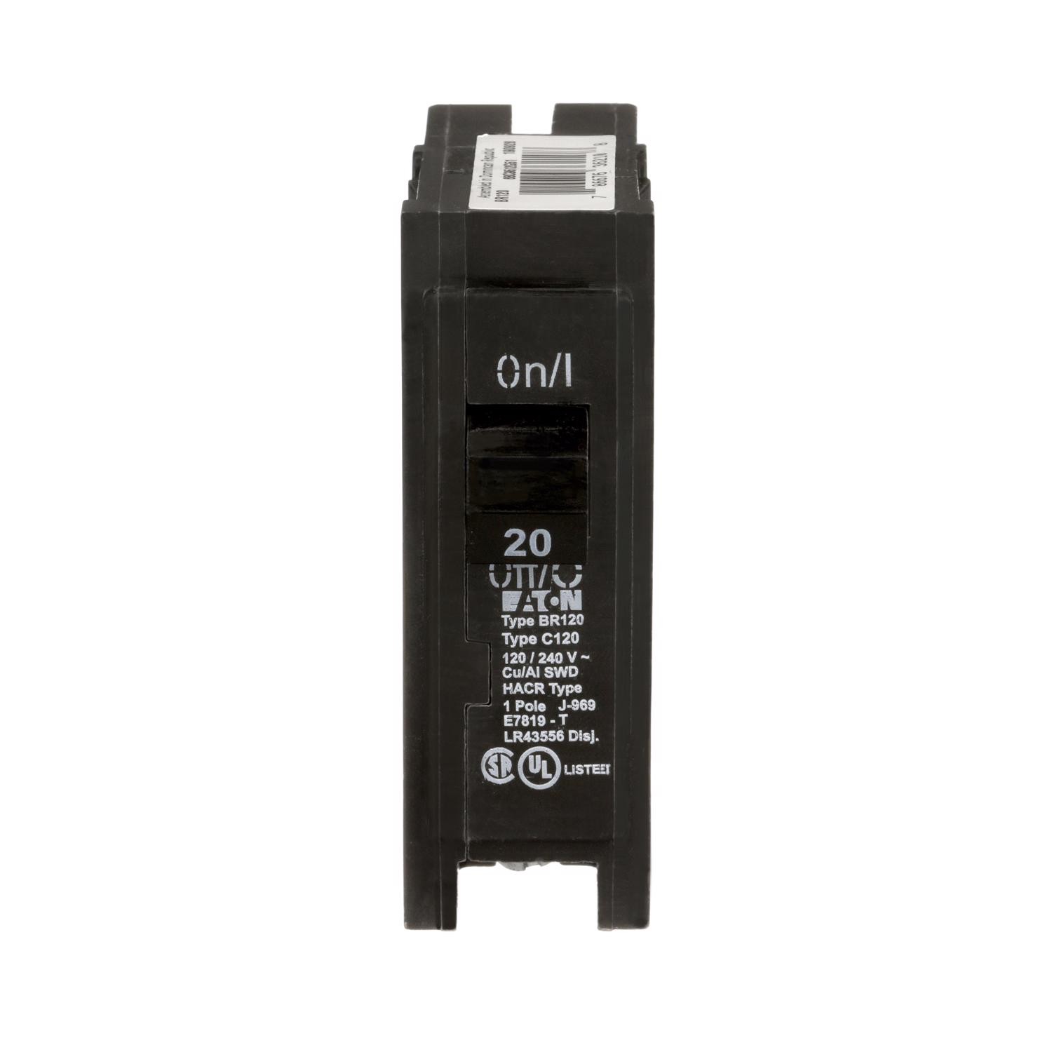 Eaton BR120 20A 1-Pole Plug-On Type BR Circuit Breaker 3 L x 3 H x 1 W in.