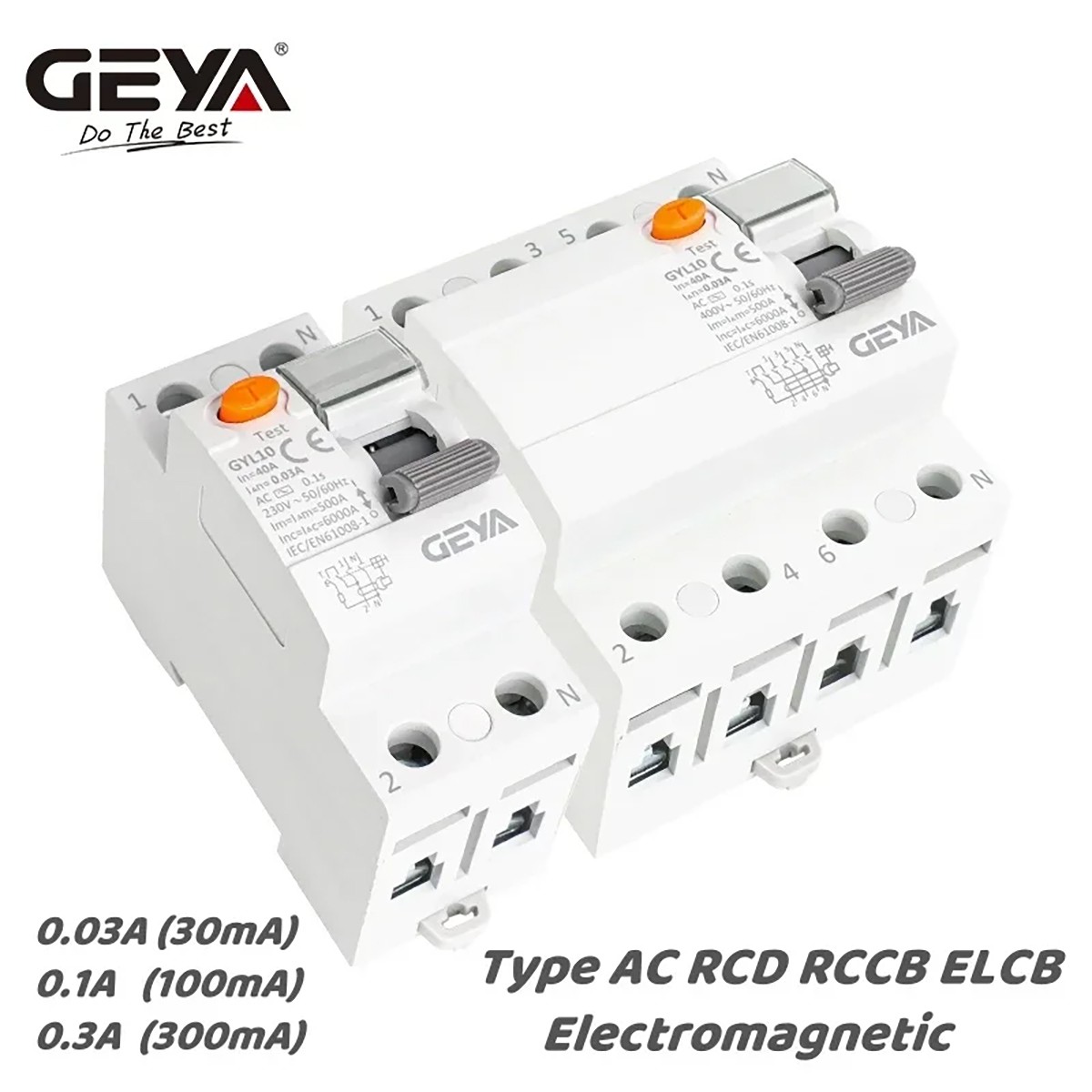 GEYA Circuit Differential Breaker 2/4Pole 40/63Amp 30/100/300mA AC Type RCCB RCD