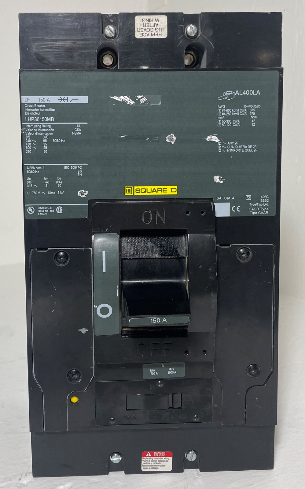 Square D LHP36150MB 150A Circuit Breaker Green Label 480/600V 3P LH150A 150 Amp