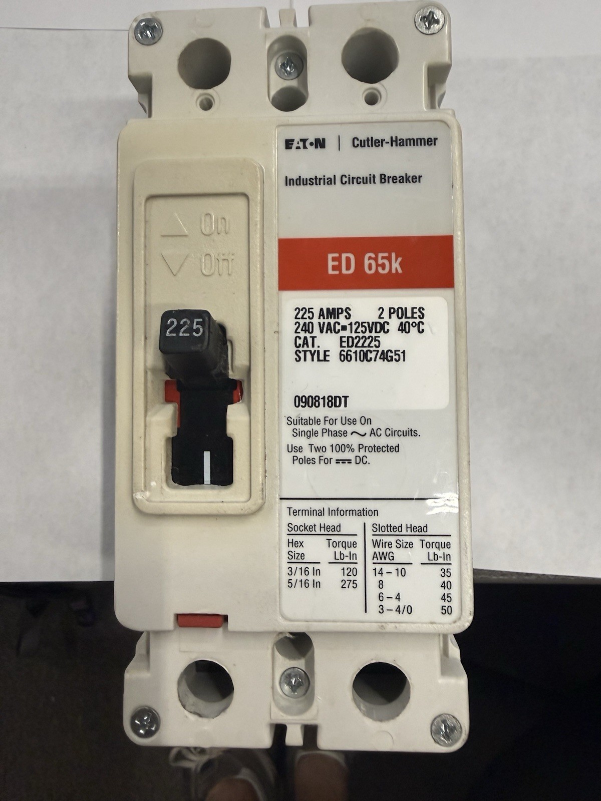Eaton ED2225 225 A 600V 2 Pole Cutler Hammer Circuit Breaker