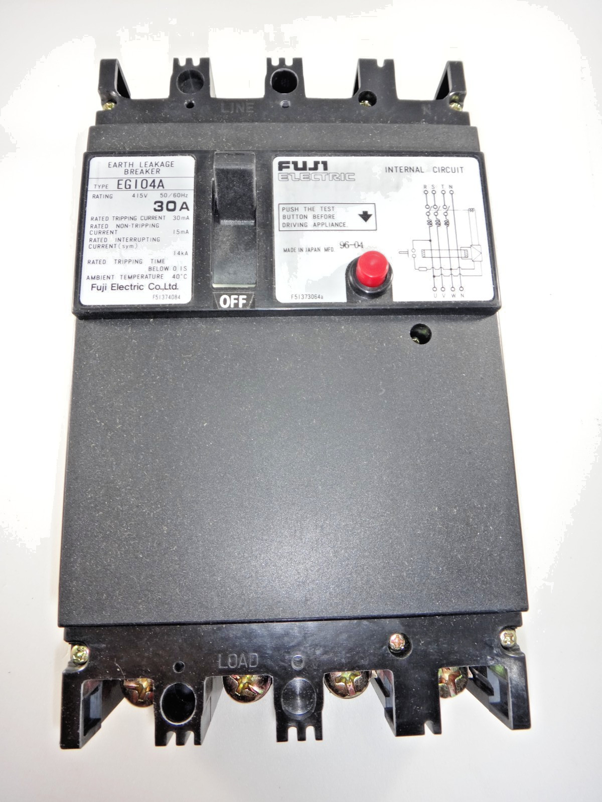 Fuji Earth Leakage Circuit Breaker 0680 0136 30A 415 V 50 60 Hz EG104A Type