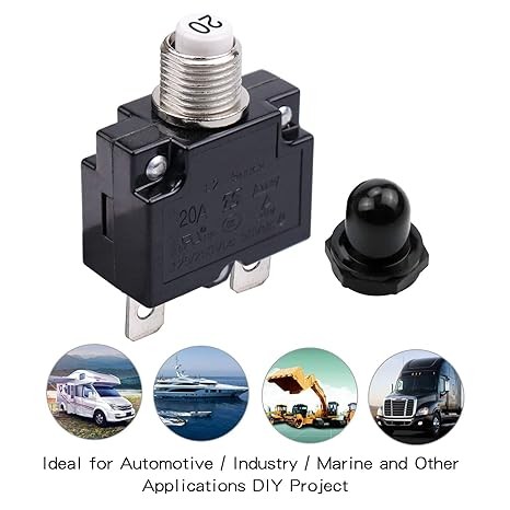 20 Amps Push Button Circuit Breakers, AC 125/250V DC 50V Thermal Ove Size: 20A