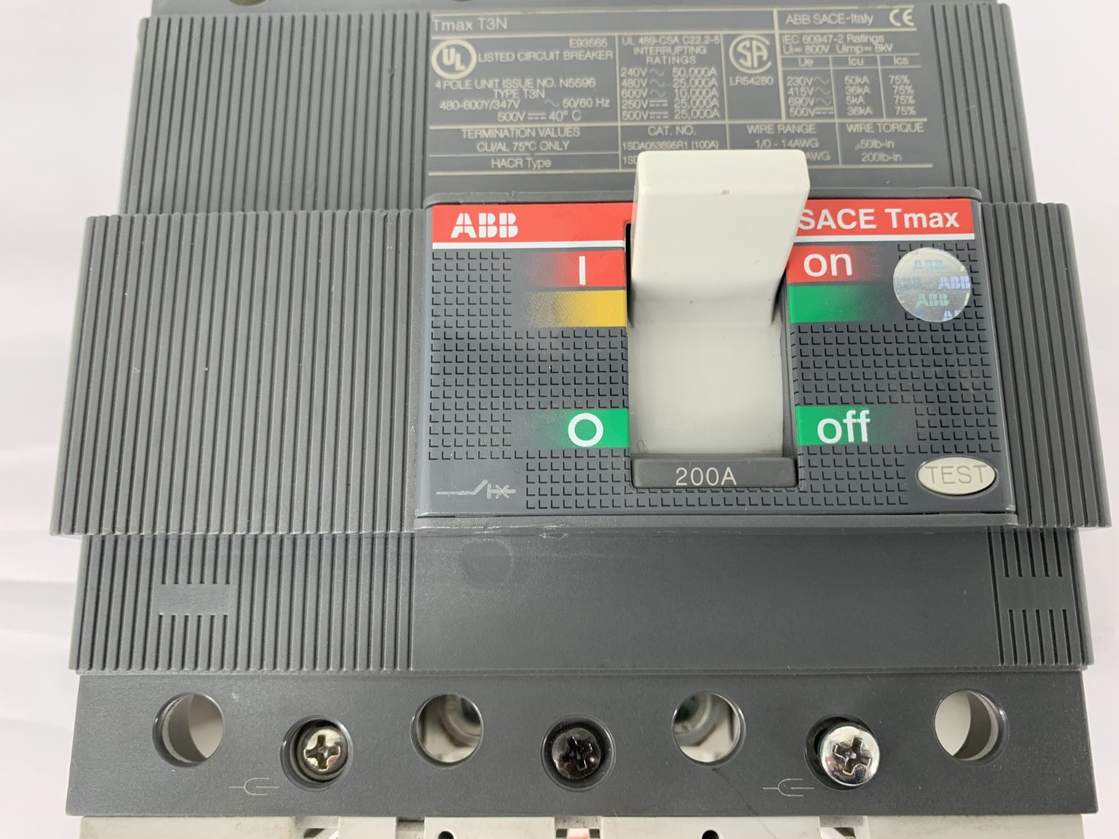 ABB SACE Tmax T3N T3N200TW 200A 4P 690VAC Molded Case Circuit Breaker