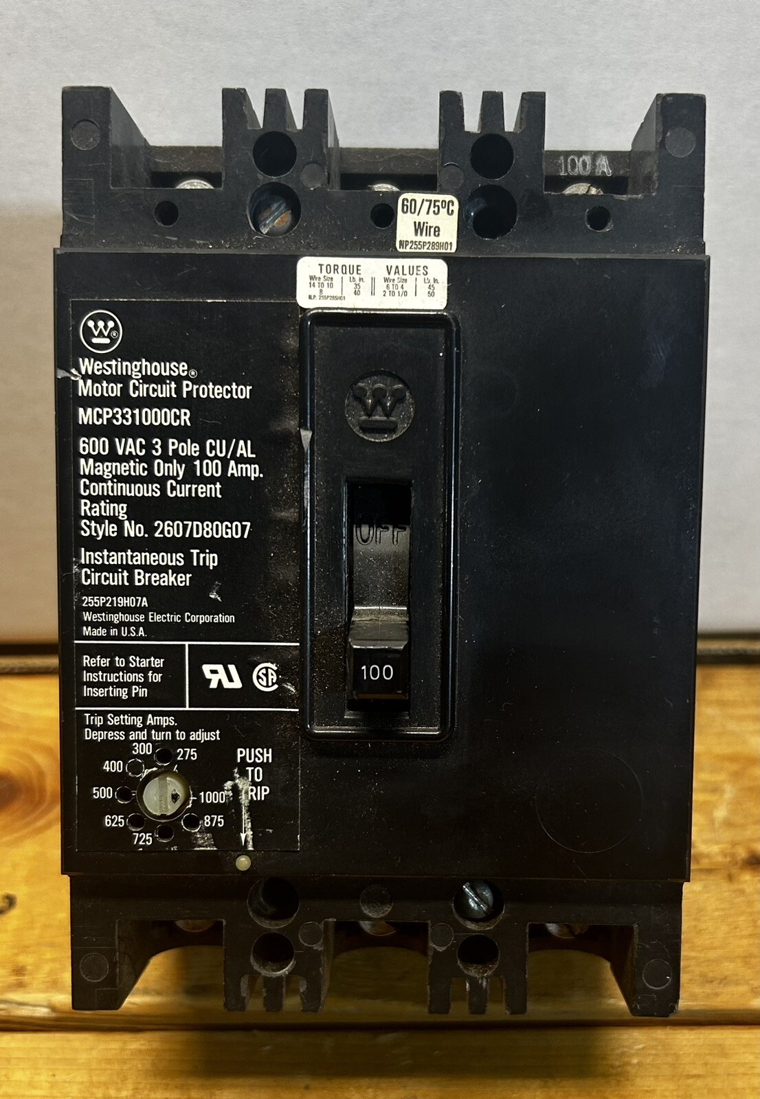 Westinghouse MCP331000CR 100A Circuit Breaker 480/600V 3 Pole – Adjustable Trip