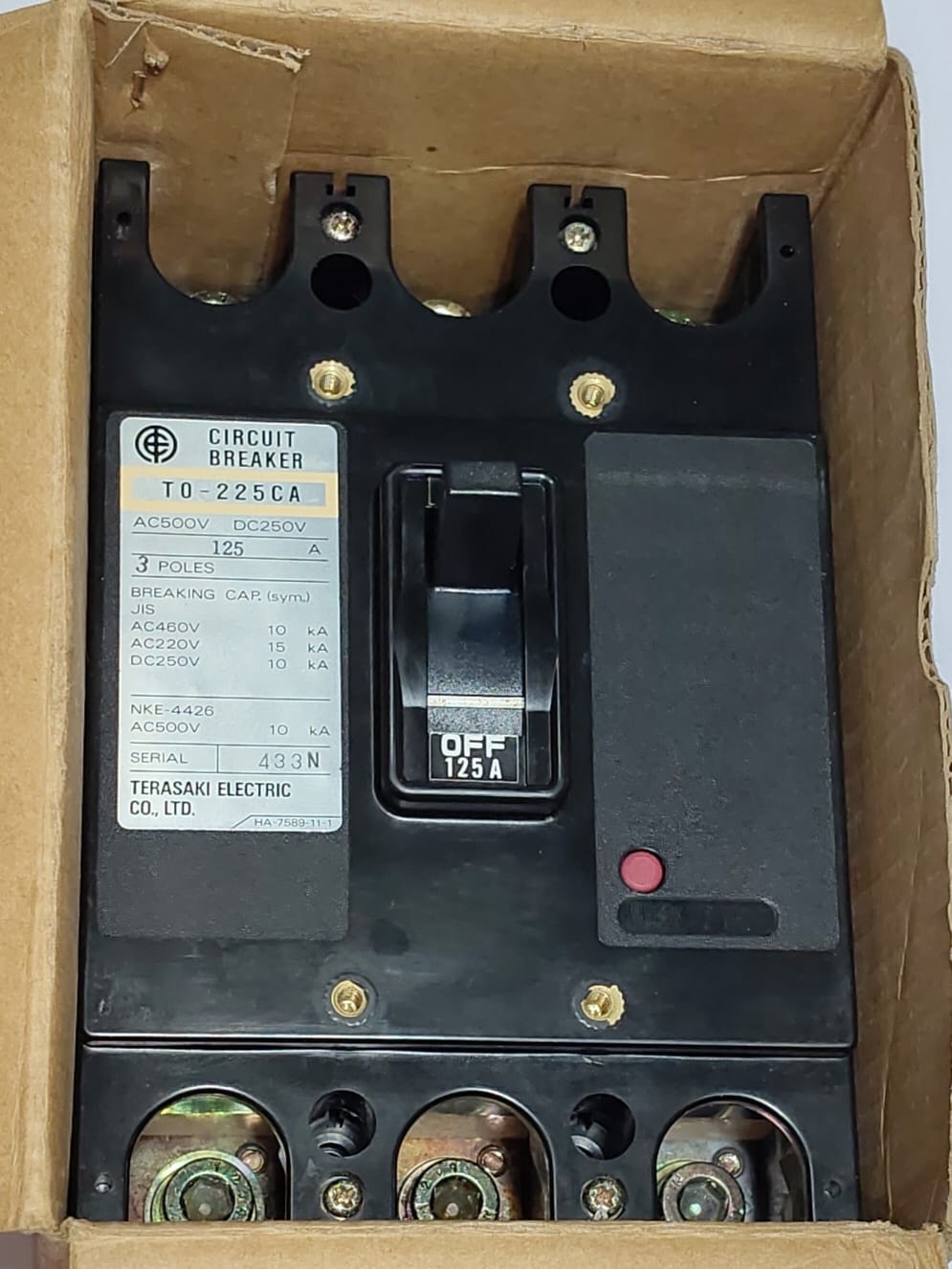 NEW BOX TERASAKI T0-225CA 3 Pole 125 AMP Circuit Breaker AC500V DC250V TO-225CA