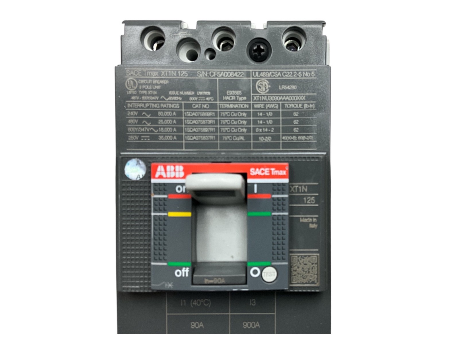 ABB SACE Tmax XT1N 125 Circuit Breaker 3 Pole 90A XT1S TMF 40-500 New