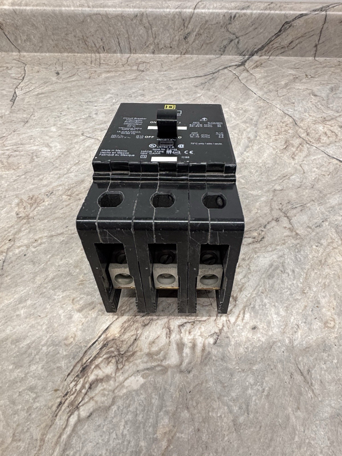 Square D EDB34060 Bolt-On Circuit Breaker, 60 Amp 480 Volt, 3 Pole