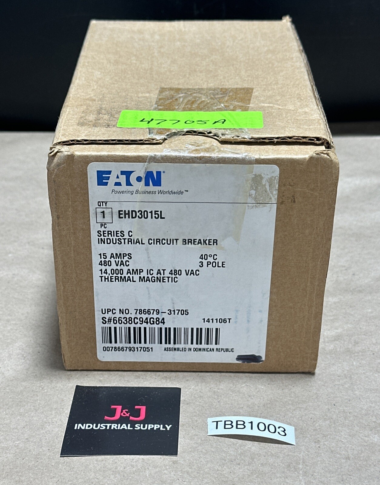 NEW IN BOX- Cutler Hammer / Eaton EHD3015L Ser C 14k Industrial Circuit Breaker