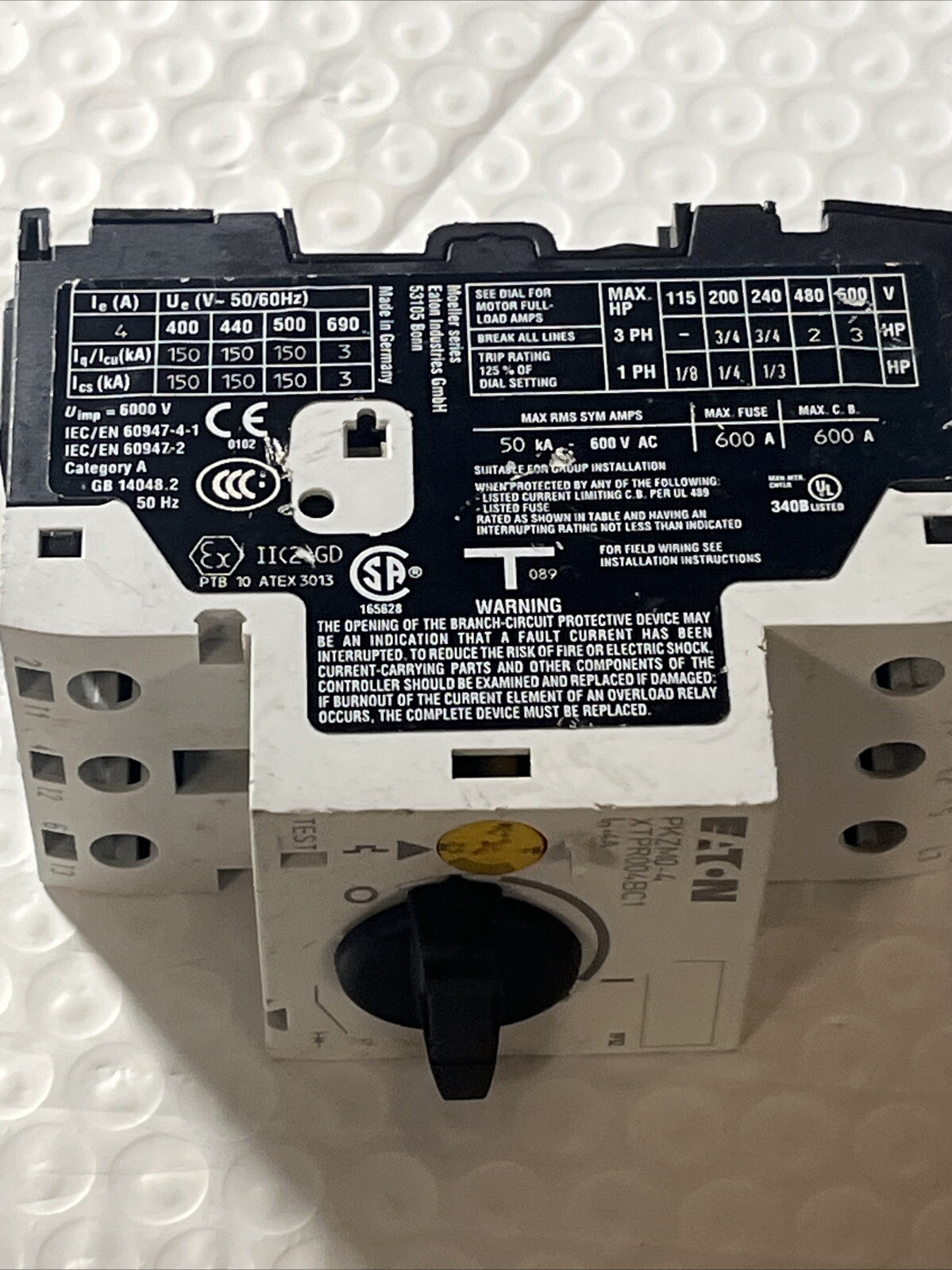 EATON Moeller PKZM0-4 Motor Protective Circuit Breaker XTPR004BC1, New Open Box