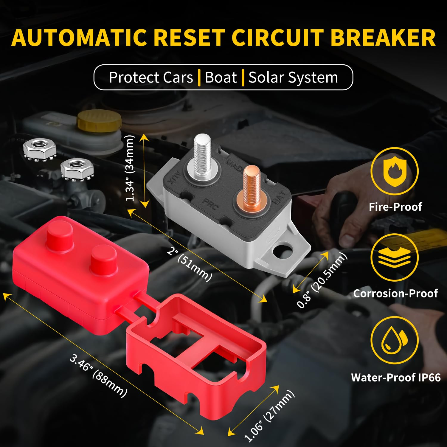 20Amp Automatic Reset Circuit Breaker 12V-24V DC for Automotive Marine Boat Car