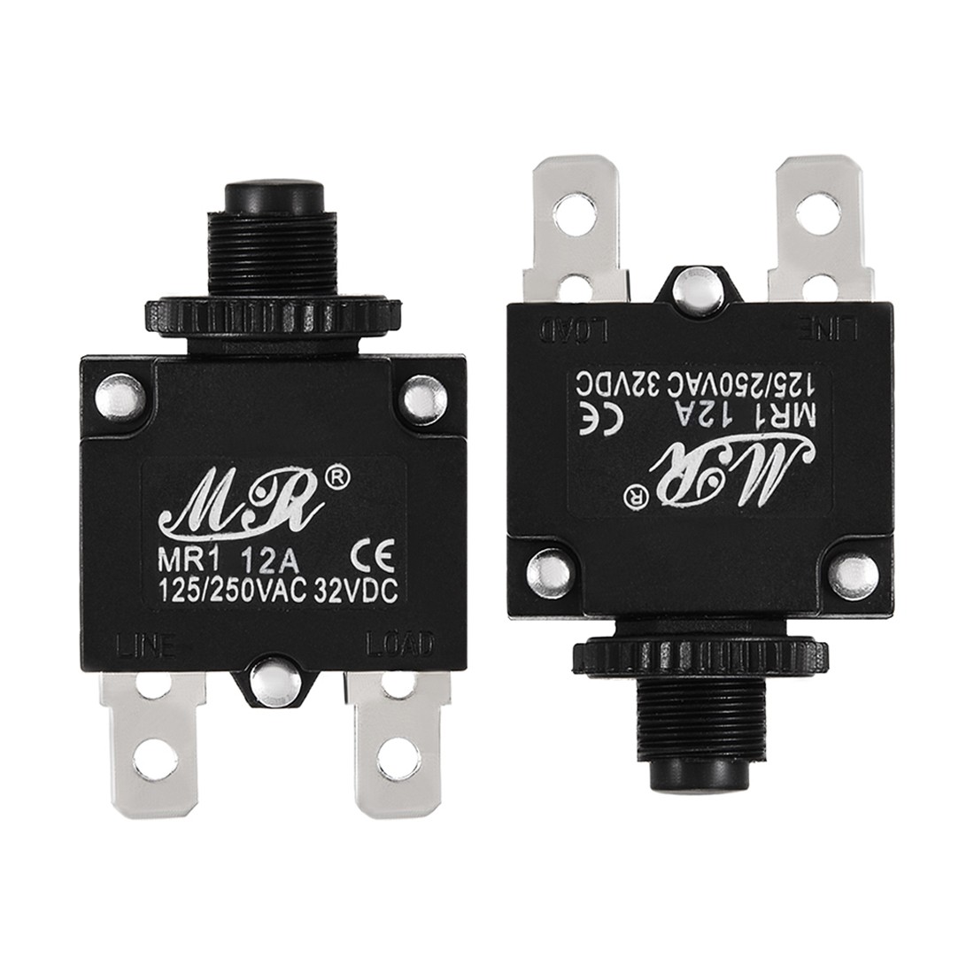 2Pcs AC125/250V 12A Thermal Overload Protector Push Button Reset Circuit Breaker