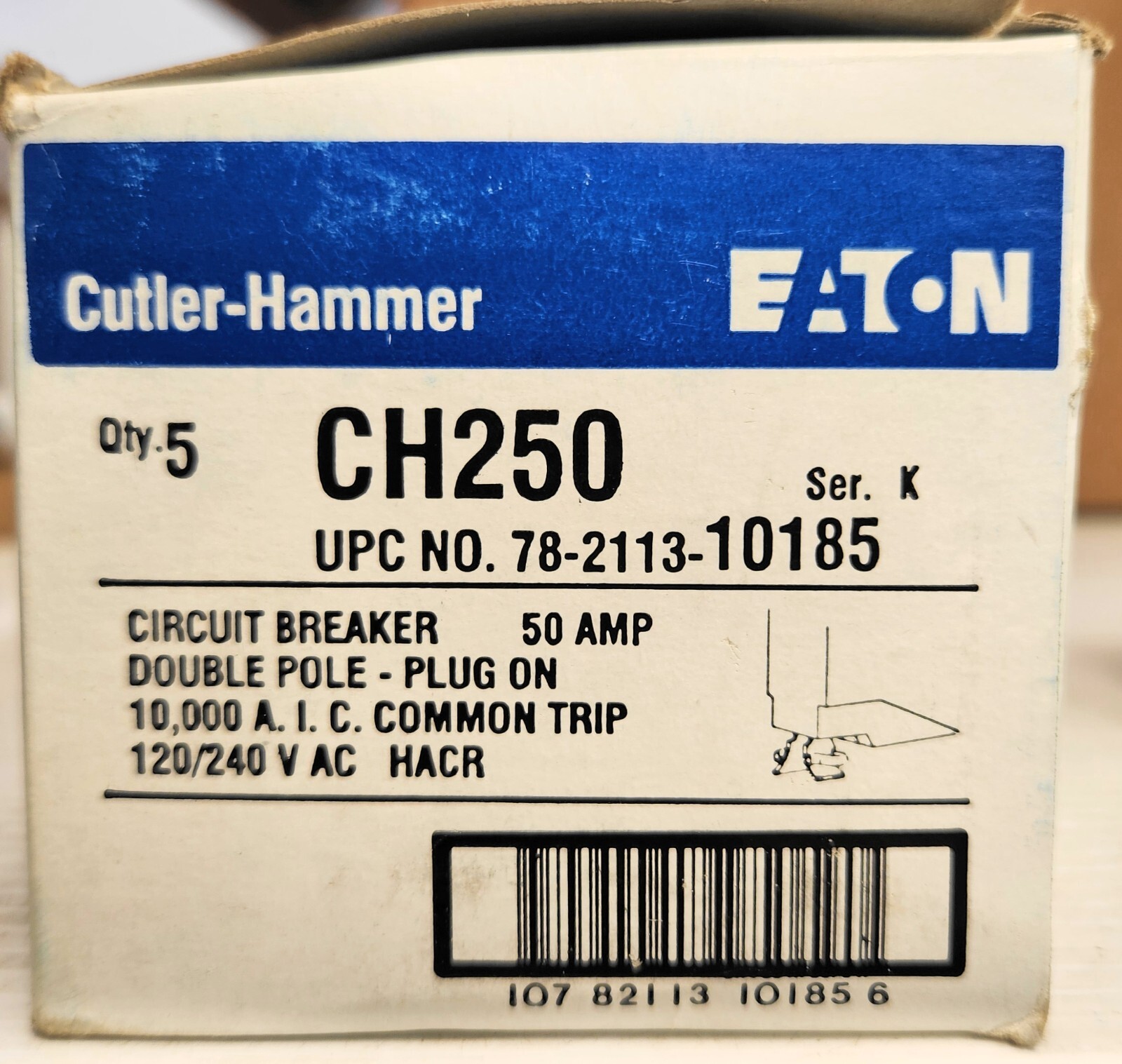 Cutler-Hammer CH250 Circuit Breaker 50A 2P 120/240 VAC HACR AL-CU