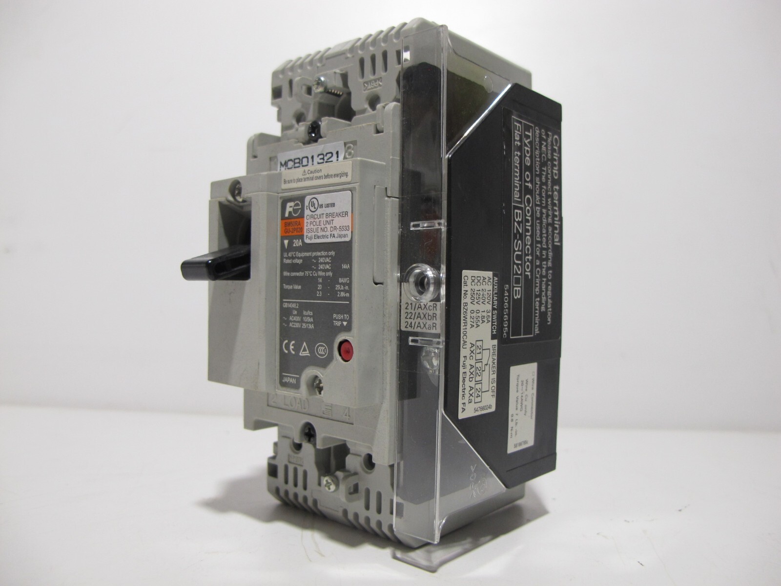 Fuji Electric BW50RAGU-2P020 20 Amp Auto Breaker 2-Pole 20A 690VAC 250VDC BW50RA