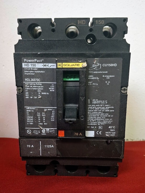 SQUARE D HDL36070C 70 Amp 3-Pole PowerPact Circuit Breaker SHIPS SAME DAY