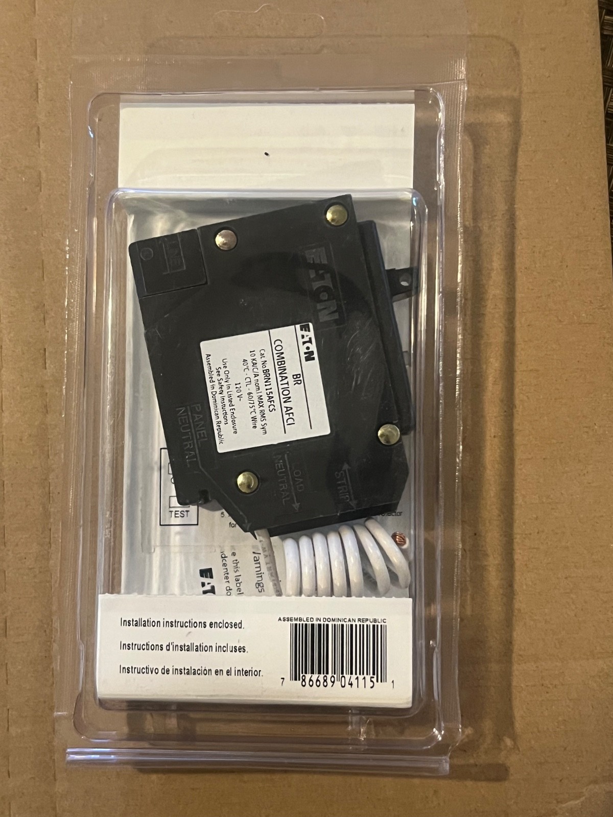 Eaton 15-Amp 1-Pole Combination Arc Fault AFCI Circuit Breaker BRP115AFCS