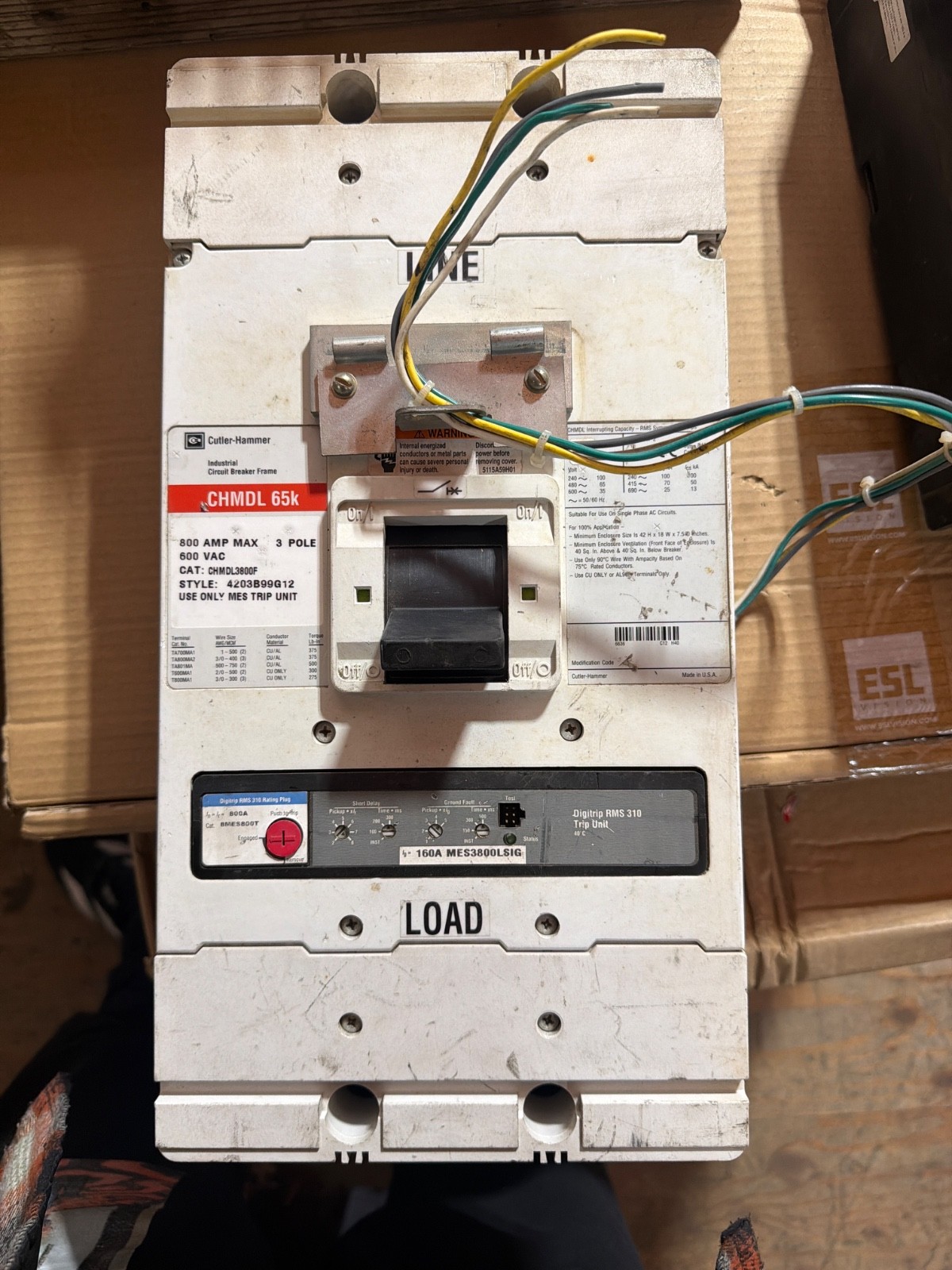 Cutler Hammer CHMDL3800F ,MCCB, 3P/ 800A/ 600V/ 65kA