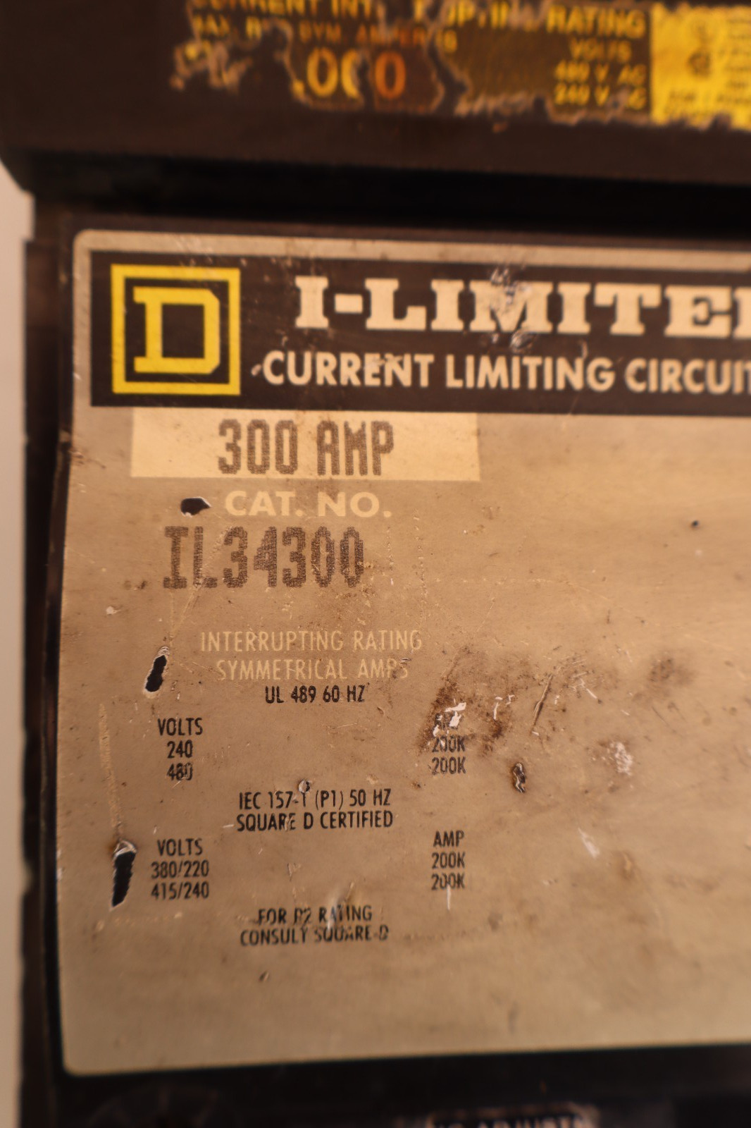 Square D I-Limiter Circuit Breaker 300 Amp IL34300 300A Frame 3Pole