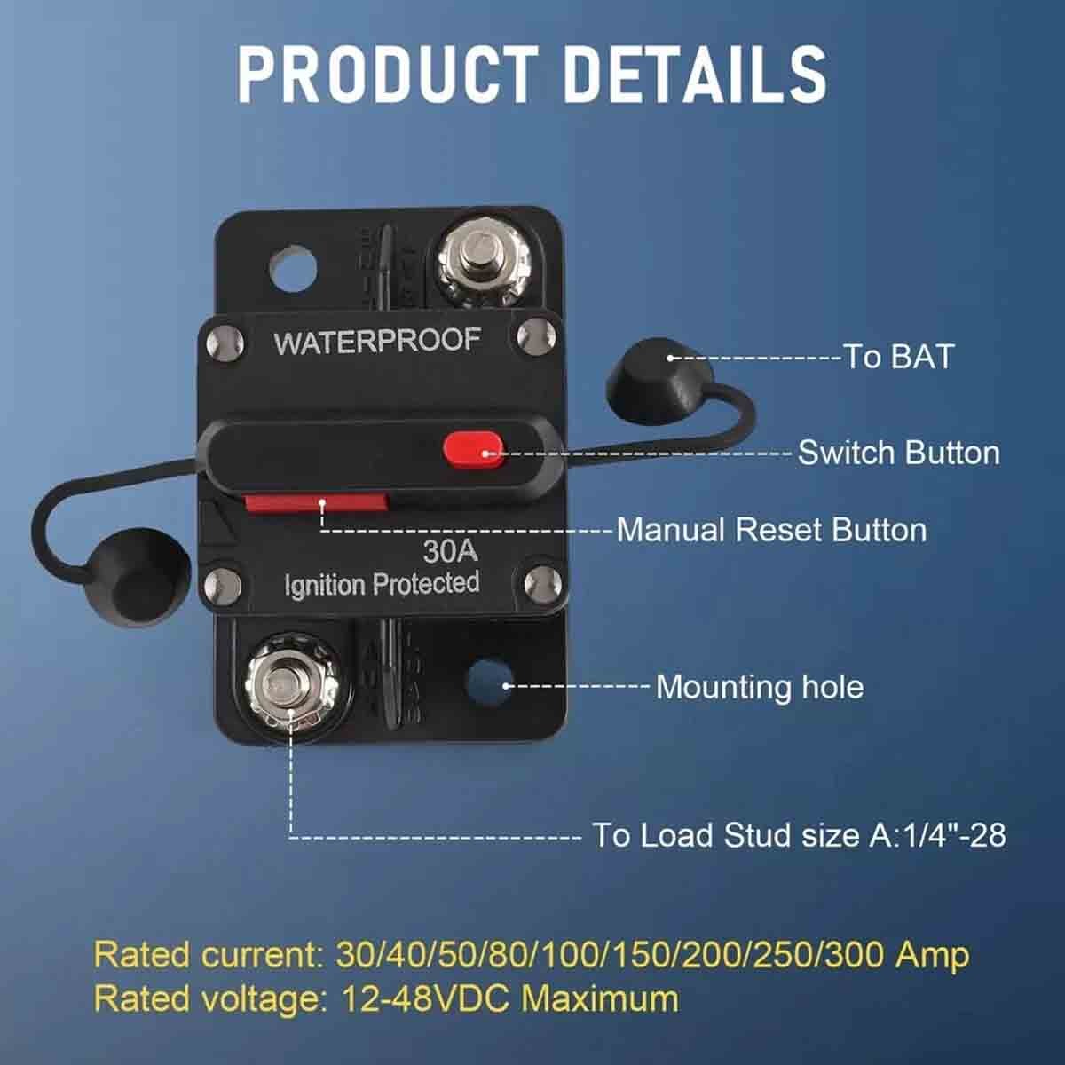 2 pieces of 30-ampere automotive and marine circuit breakers with manual reset