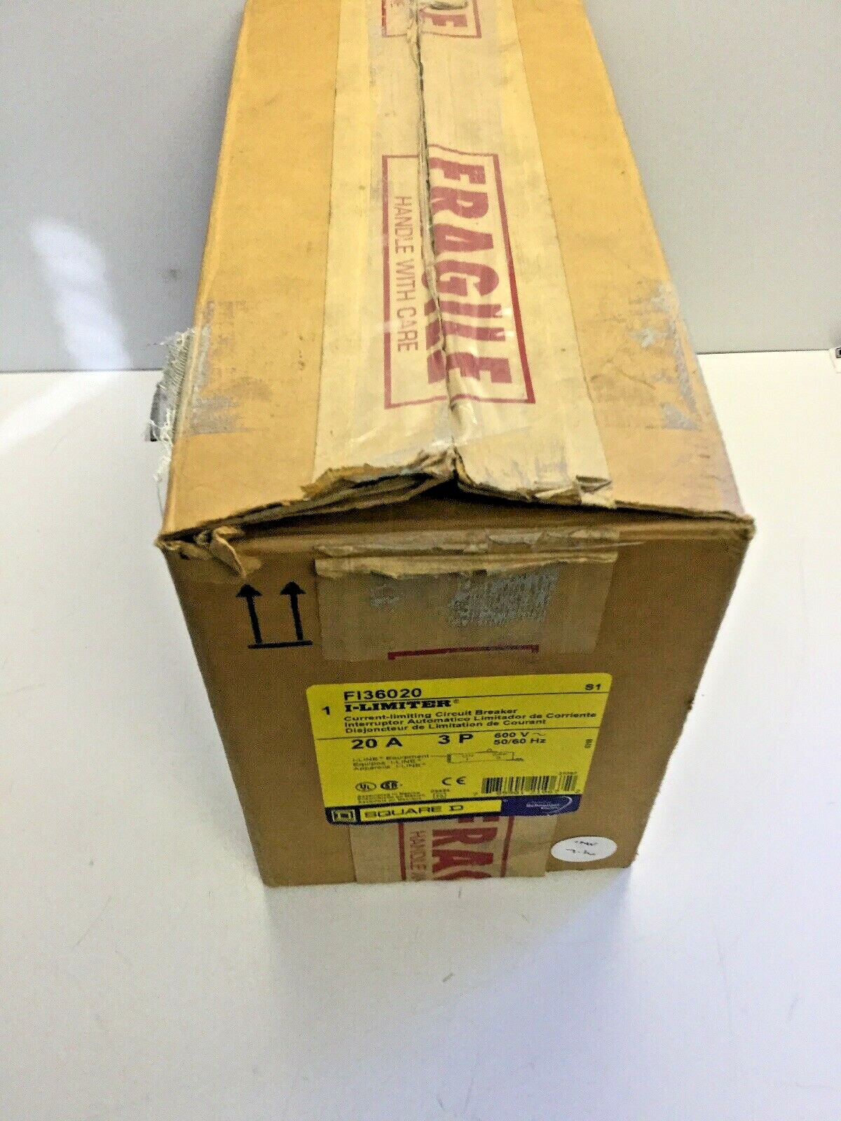 NEW, SQUARE D, FI36020, CURRENT LIMITING CIRCUIT BREAKER, 20A, 3P, 600V. (17F-3)