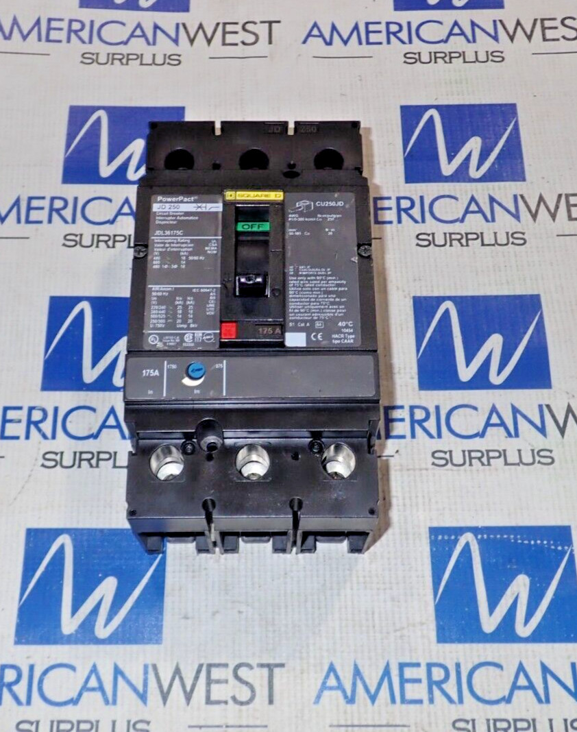 Square D JDL36175C 175 Amp 3 Pole 600V JDL36175 PowerPact Circuit Breaker Tested