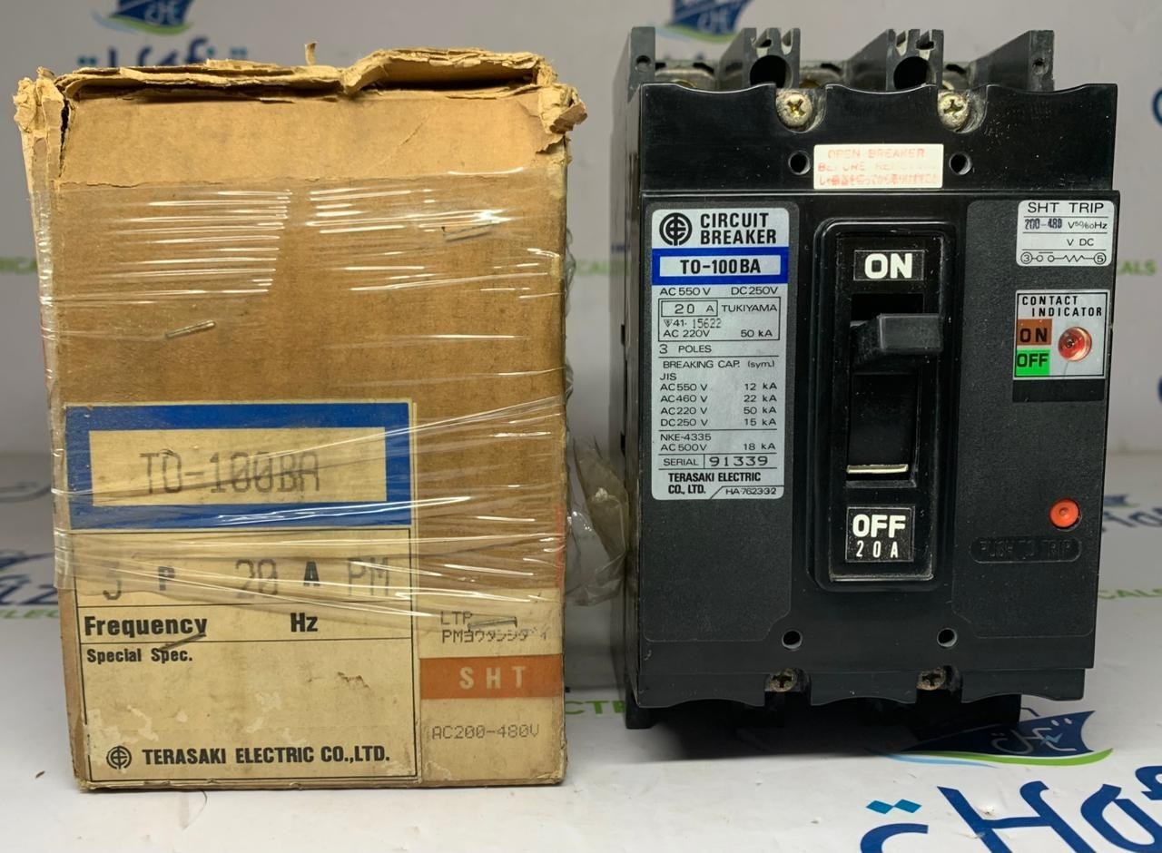 TERASAKI TO-100BA 3-POLE NO FUSE CIRCUIT BREAKER 20A 220VAC 50KA FREE FAST SHIP