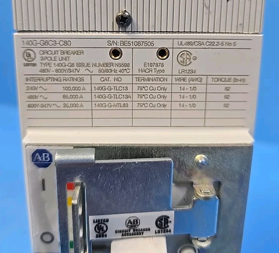 Allen Bradley 140G-G6C3-C80 80A 480V 3Pole Circuit Breaker